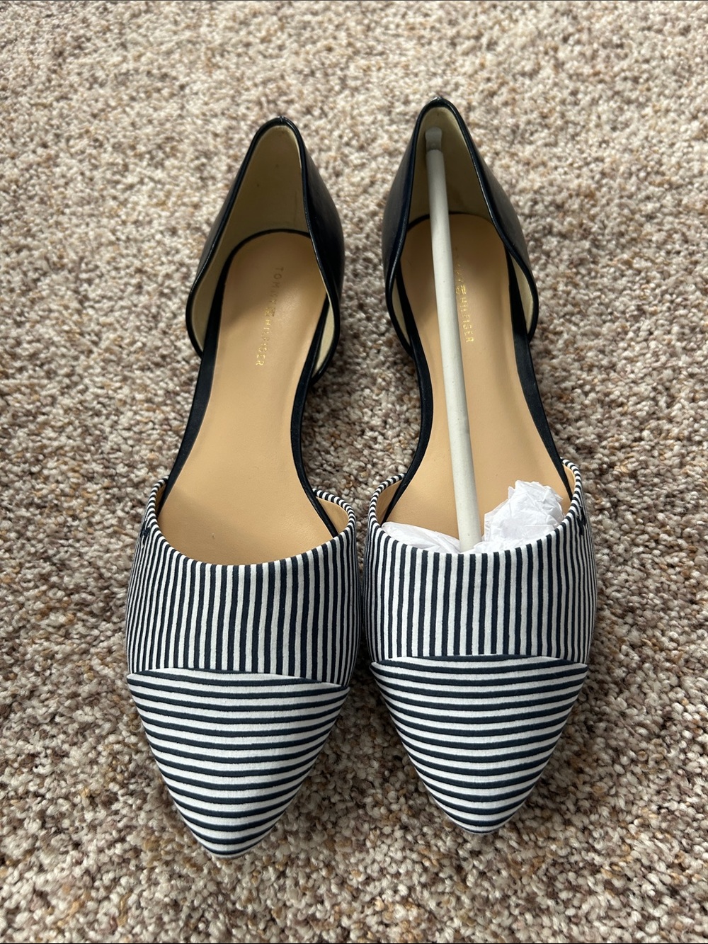 Women’s Tommy Hilfiger Navy/White Striped Pointed Naree 2 Flats, 8, Brand New